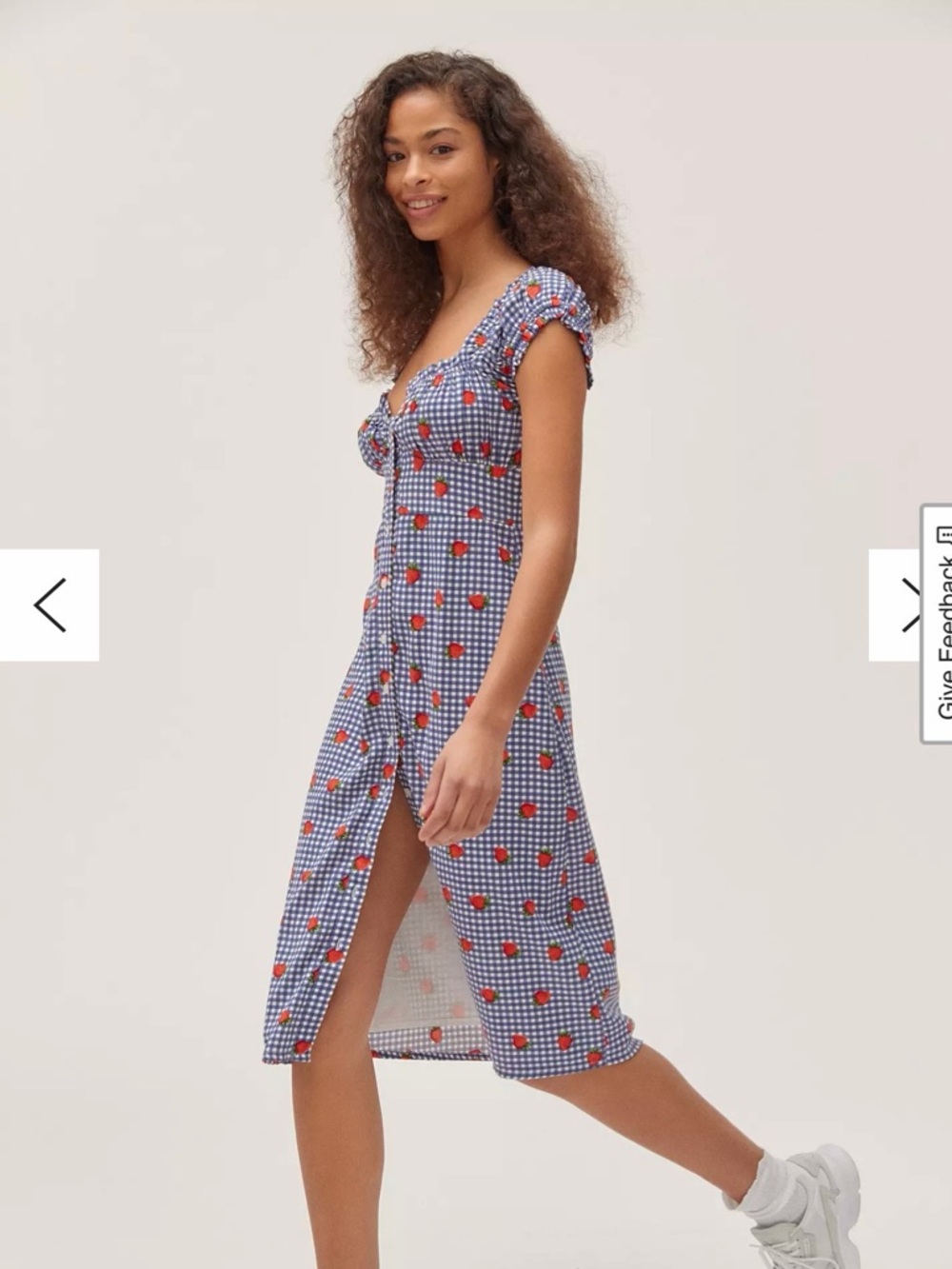 Urban Outfitters Blue Gingham Midi Dress with Strawberry Print